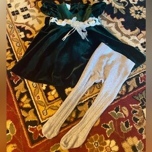 Bonnie Jean Green Velvet Dress+ Leggings